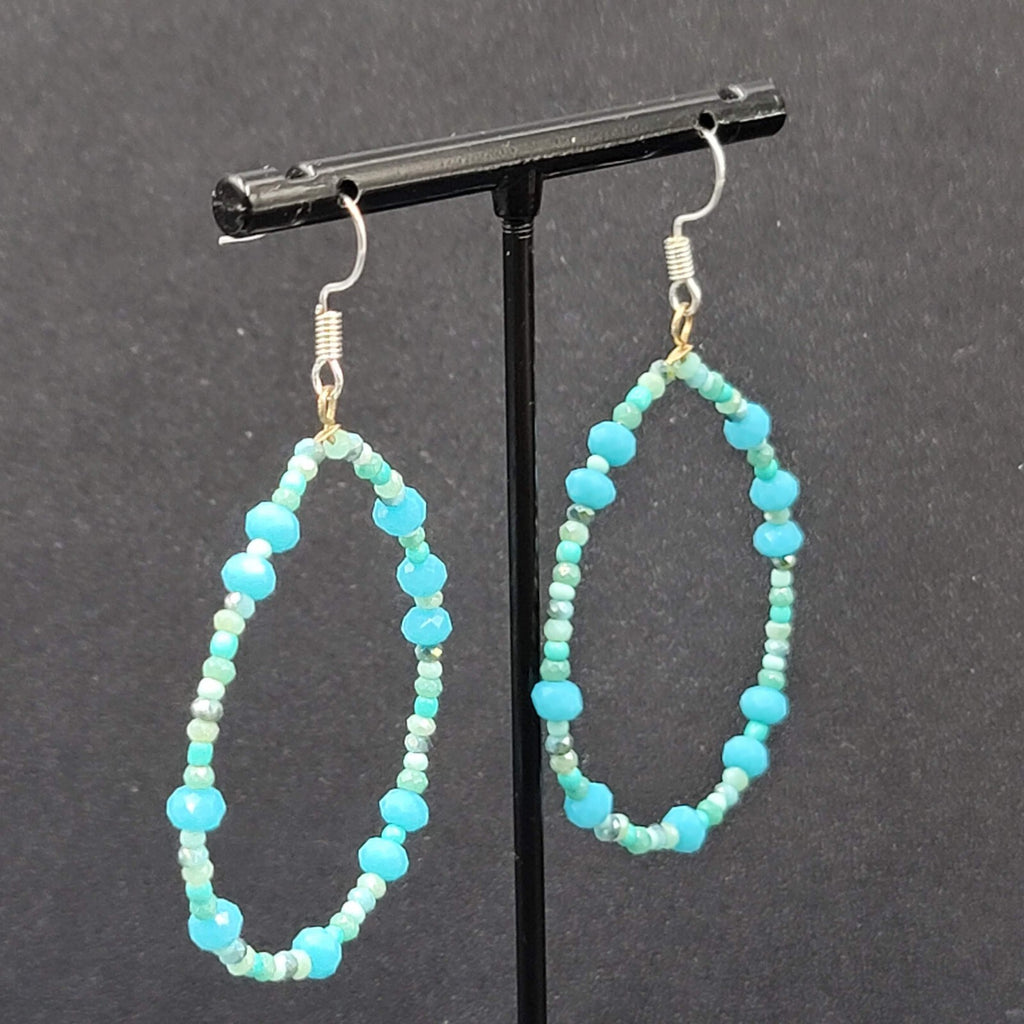 Pierced Earrings Small Crystal Beaded Dangle Teardrop Loops 2"