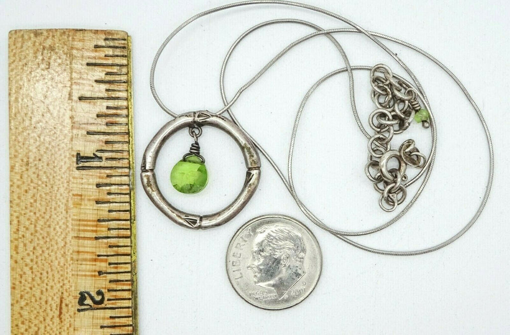 Sterling Silver Green Stone Pendant Necklace Snake Chain 16" - 18"