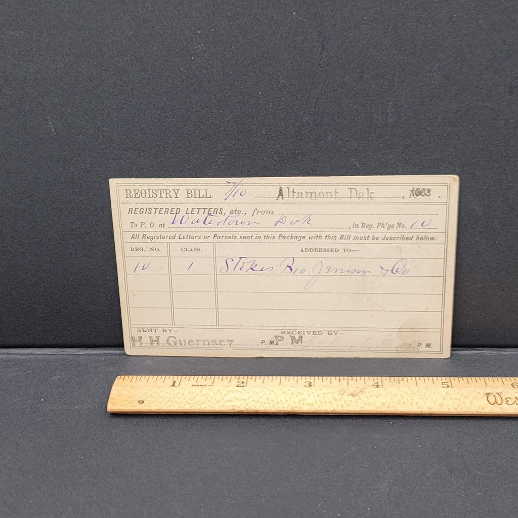 1883 U.S. Post Office Department Registry Bill Postal Card Altamont Dakota Brown
