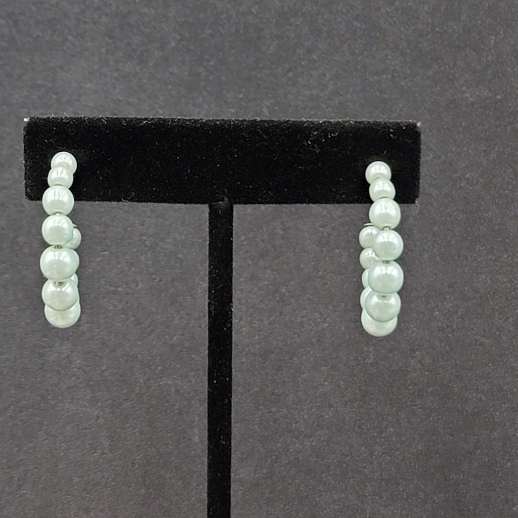 Vintage Pierced Earrings Baby Blue Graduated Beaded Hoops 1"