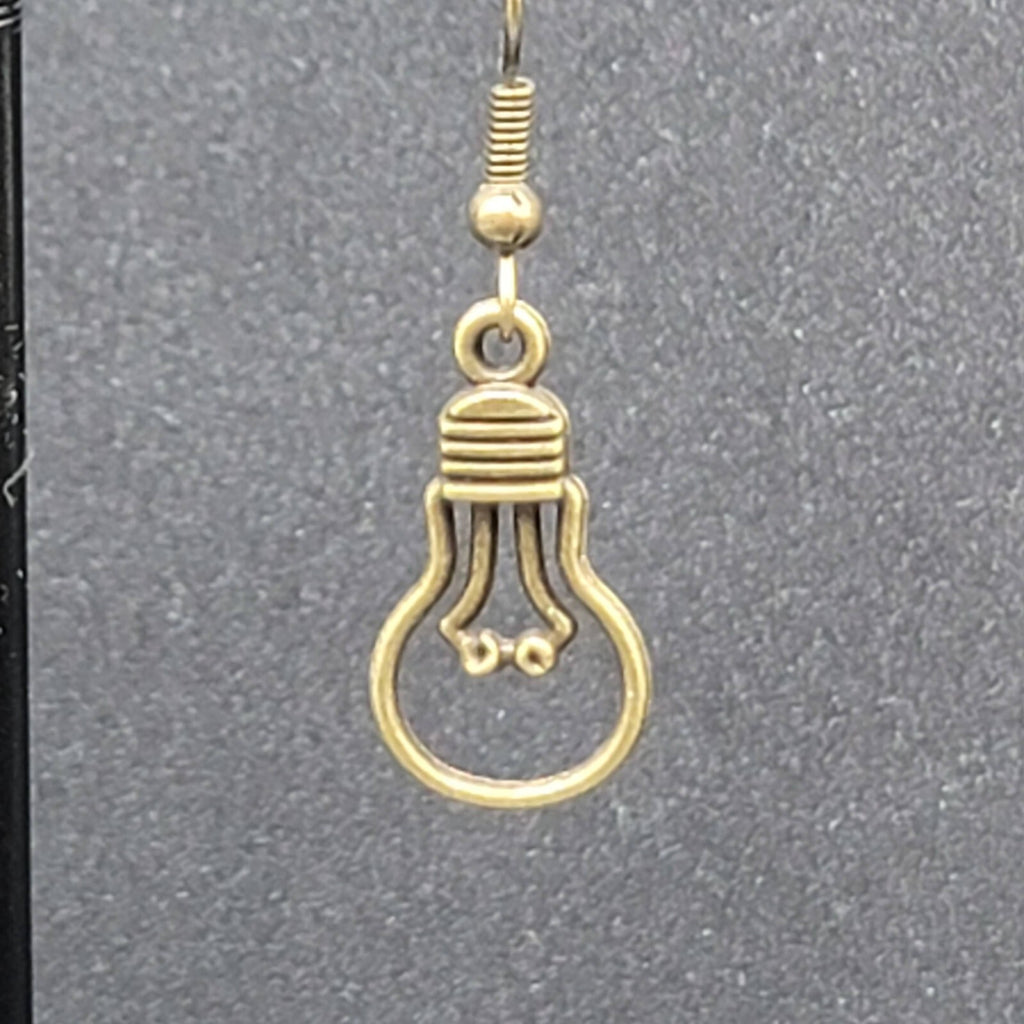 NEW Light Bulb Idea Pierced Earrings Bronze tone Dangle 7/8"
