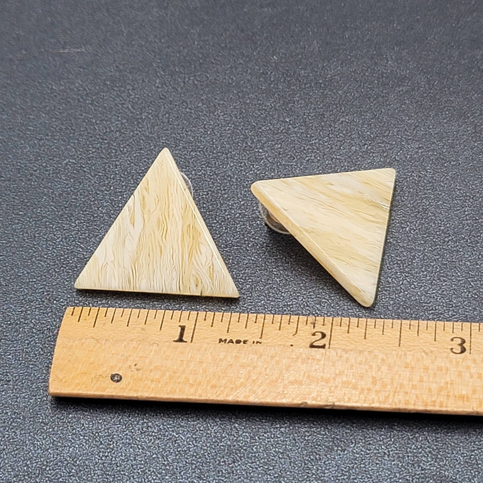 Vintage Pierced Earrings Resin Translucent Triangle Drop 1"