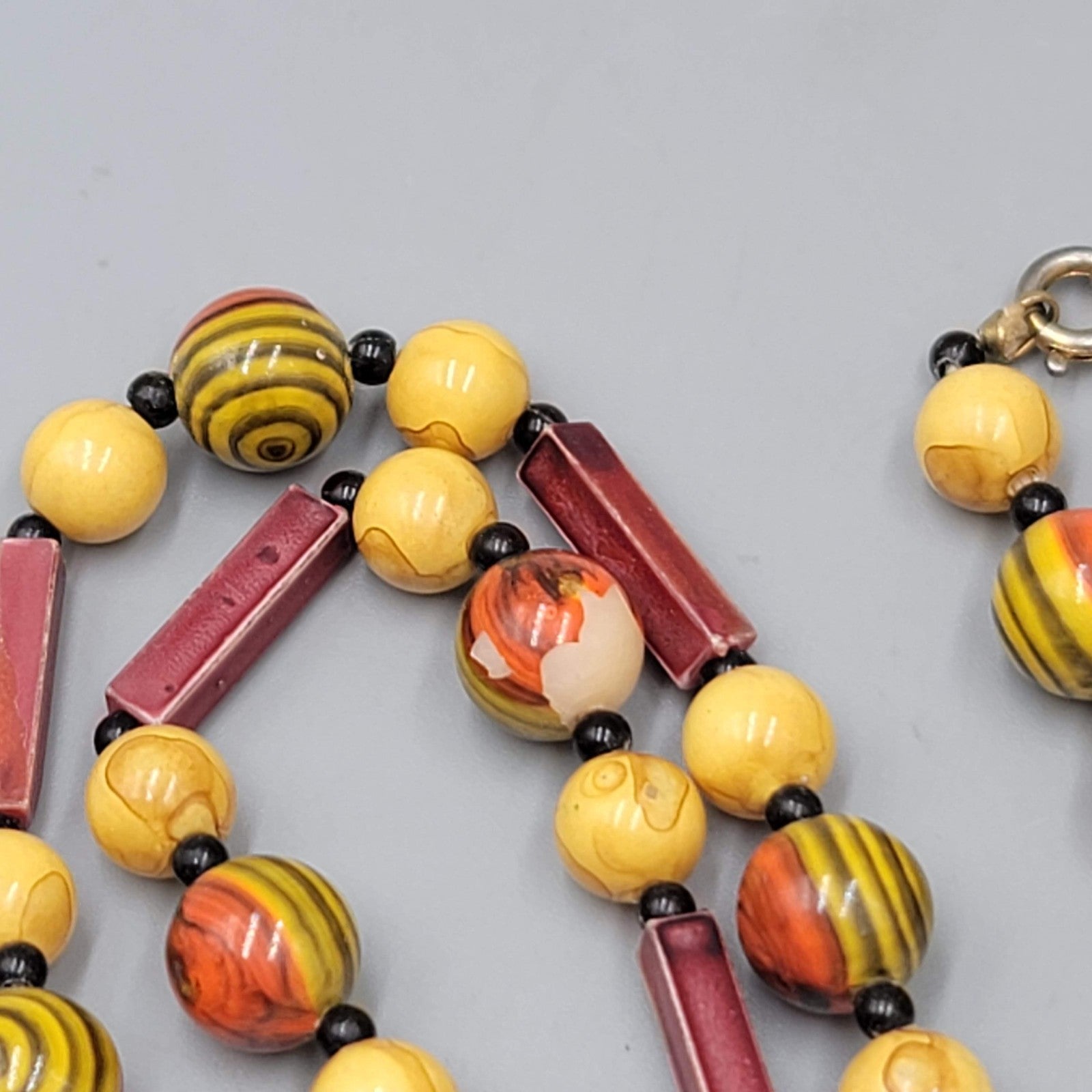 Vintage Extra Long Red Yellow Bead Necklace 52 in
