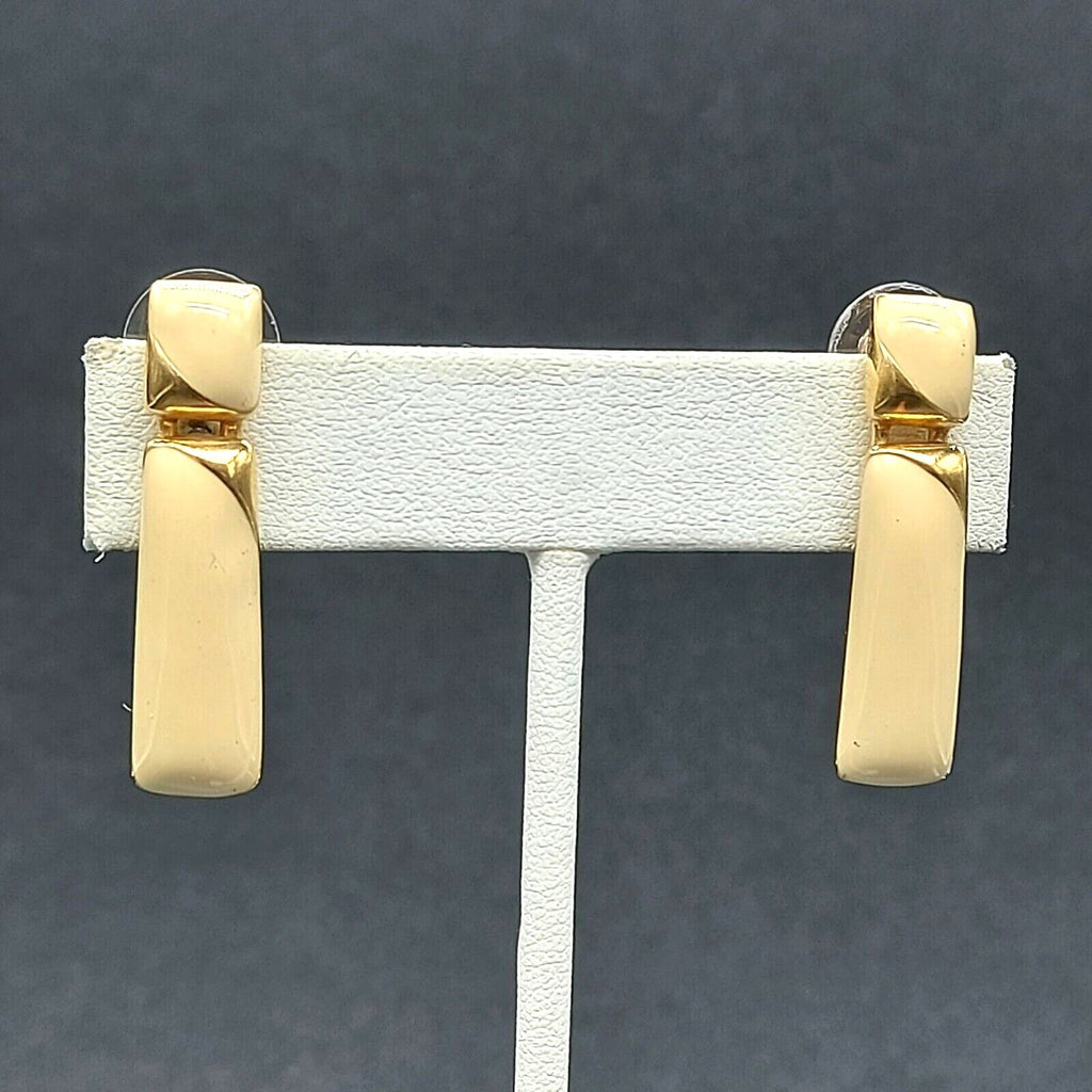 Vintage Pierced Earrings Cream Enamel Dangle 1 3/8"