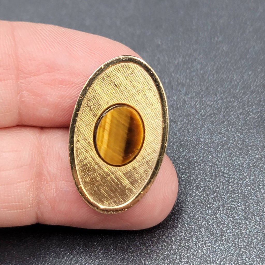 Vintage Dante Tigers Eye Stone Cufflinks Gold tone Oval 1"