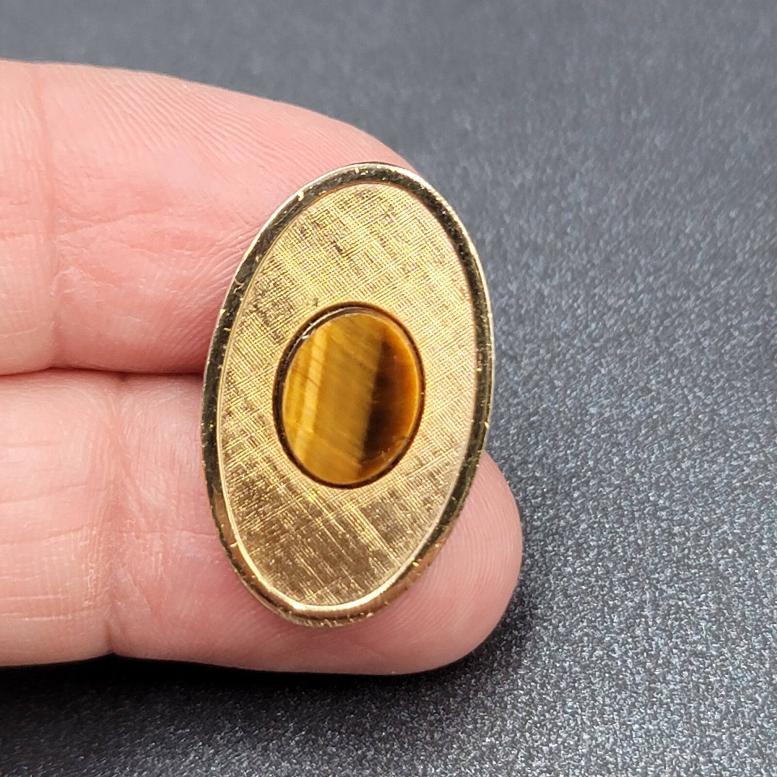 Vintage Dante Tigers Eye Stone Cufflinks Gold tone Oval 1"