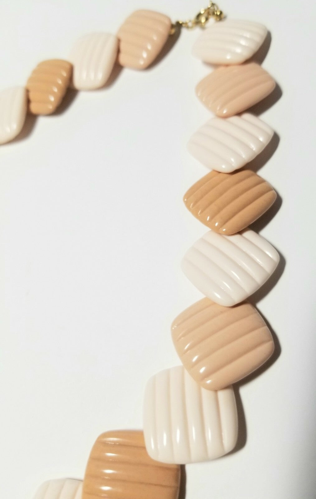 Vintage 80s Plastic Necklace Flat Squares Layered Tans & Creams 18"