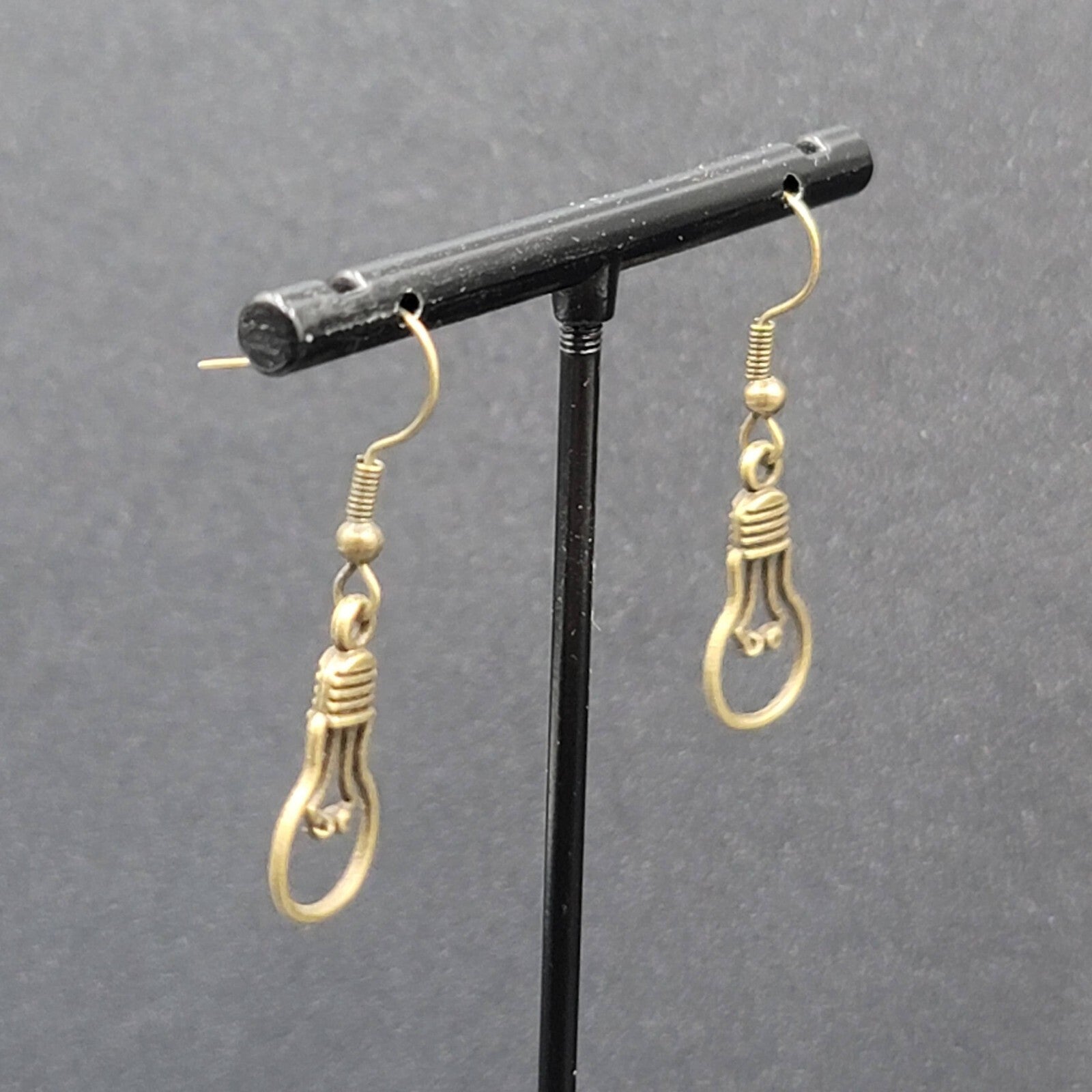 NEW Light Bulb Idea Pierced Earrings Bronze tone Dangle 7/8"