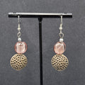Pierced Earrings Silver tone Pink Glass Beaded Dangle 1.5"