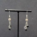 Pierced Earrings Silver tone Black Gray Stones on Dangle Chains 1.25"
