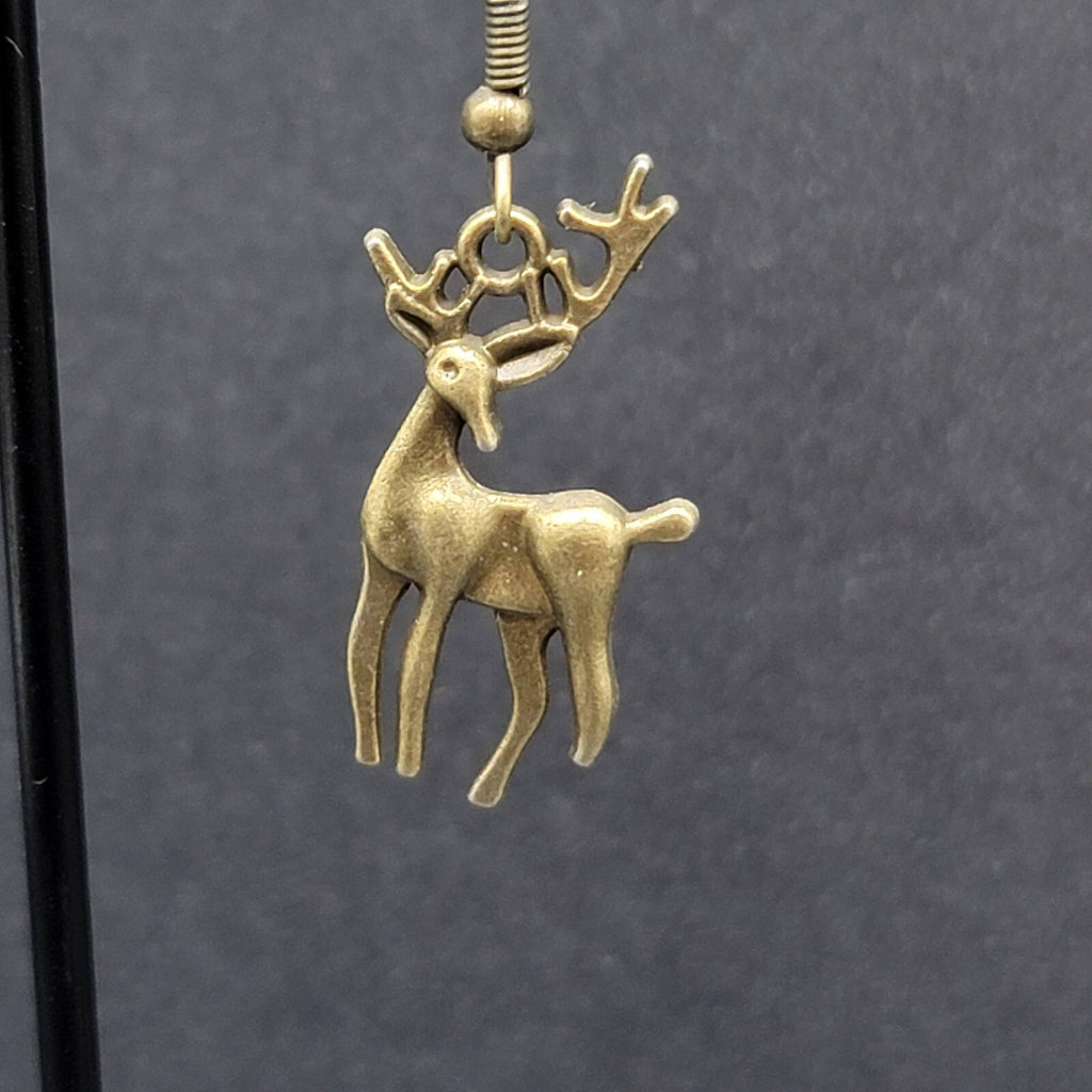 New Deer Pierced Earrings ReindeerBronze tone Dangle 1"