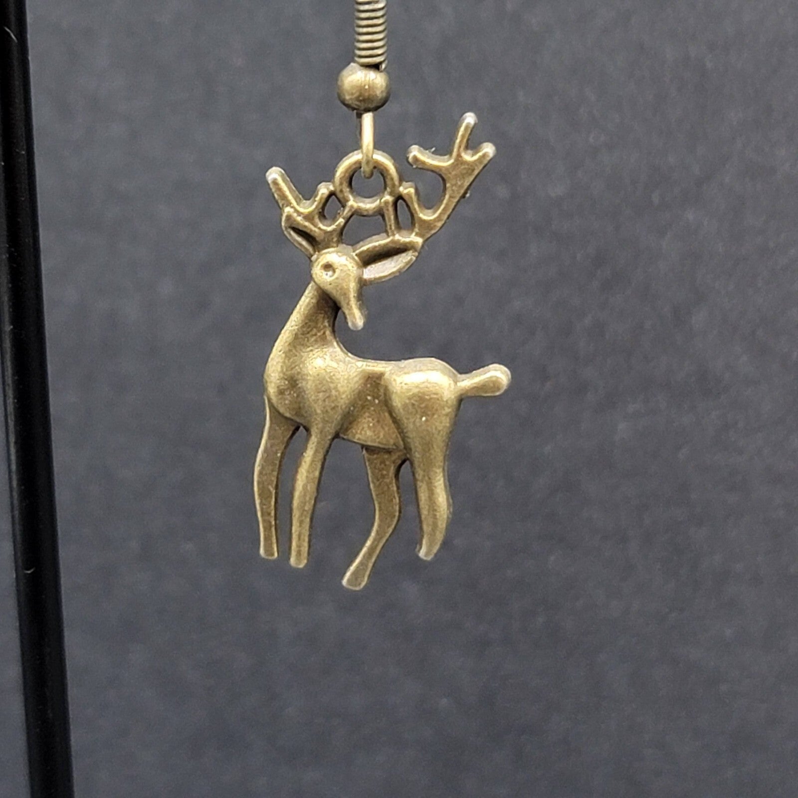 New Deer Pierced Earrings ReindeerBronze tone Dangle 1"