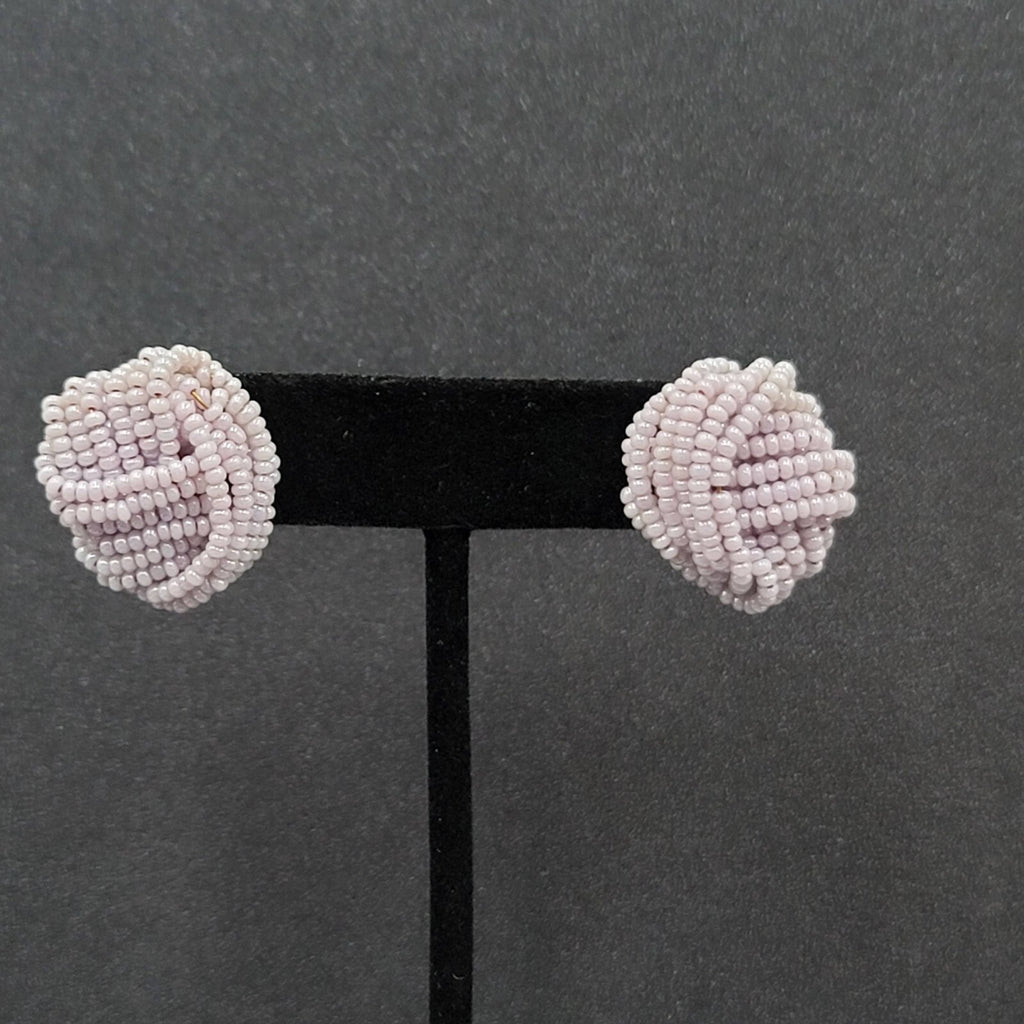 Vintage Pierced Earrings Lavender Purple Seed Bead Knot 7/8"