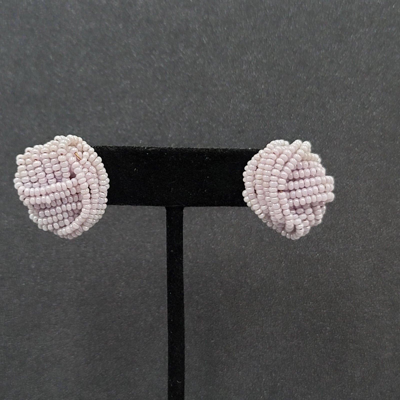Vintage Pierced Earrings Lavender Purple Seed Bead Knot 7/8"