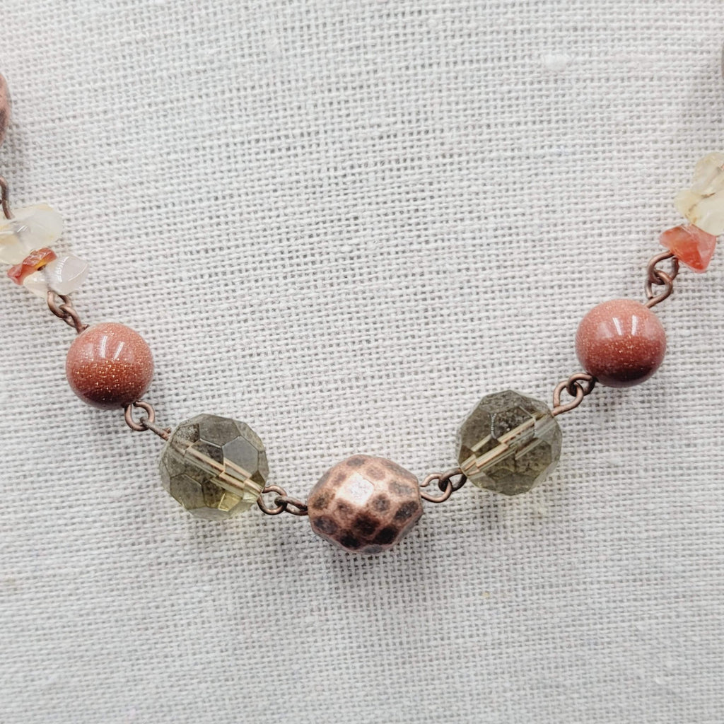Avon Beaded NecklaceMulti Stone Copper tone 18"-21" Adj