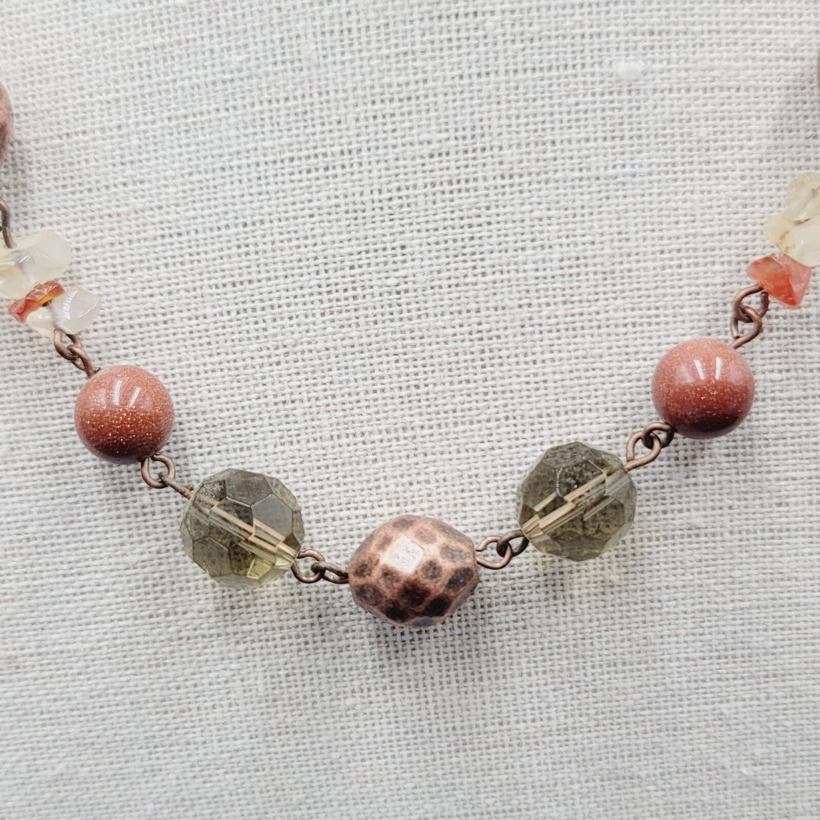 Avon Beaded NecklaceMulti Stone Copper tone 18"-21" Adj