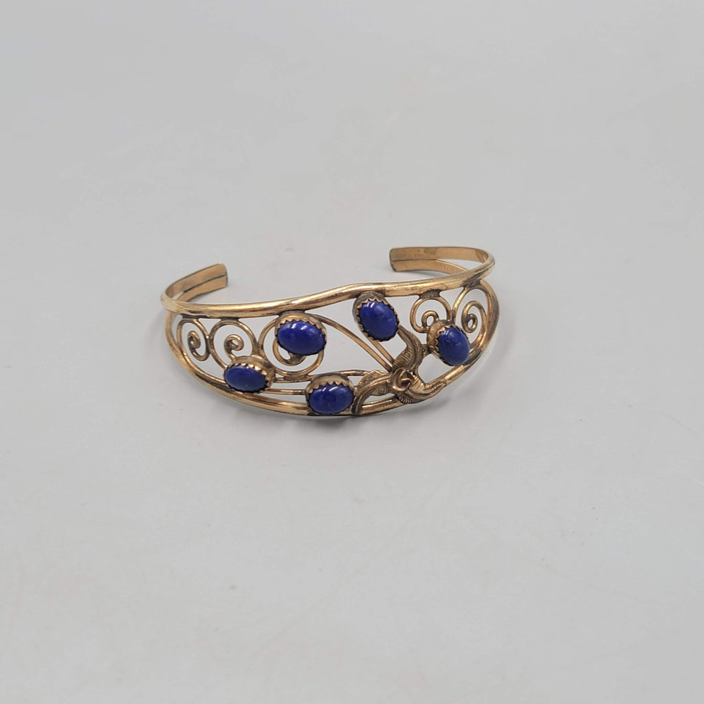 12K Gold Filled Blue Lapis Stones Cuff Bracelet Navajo Native American Signed SH