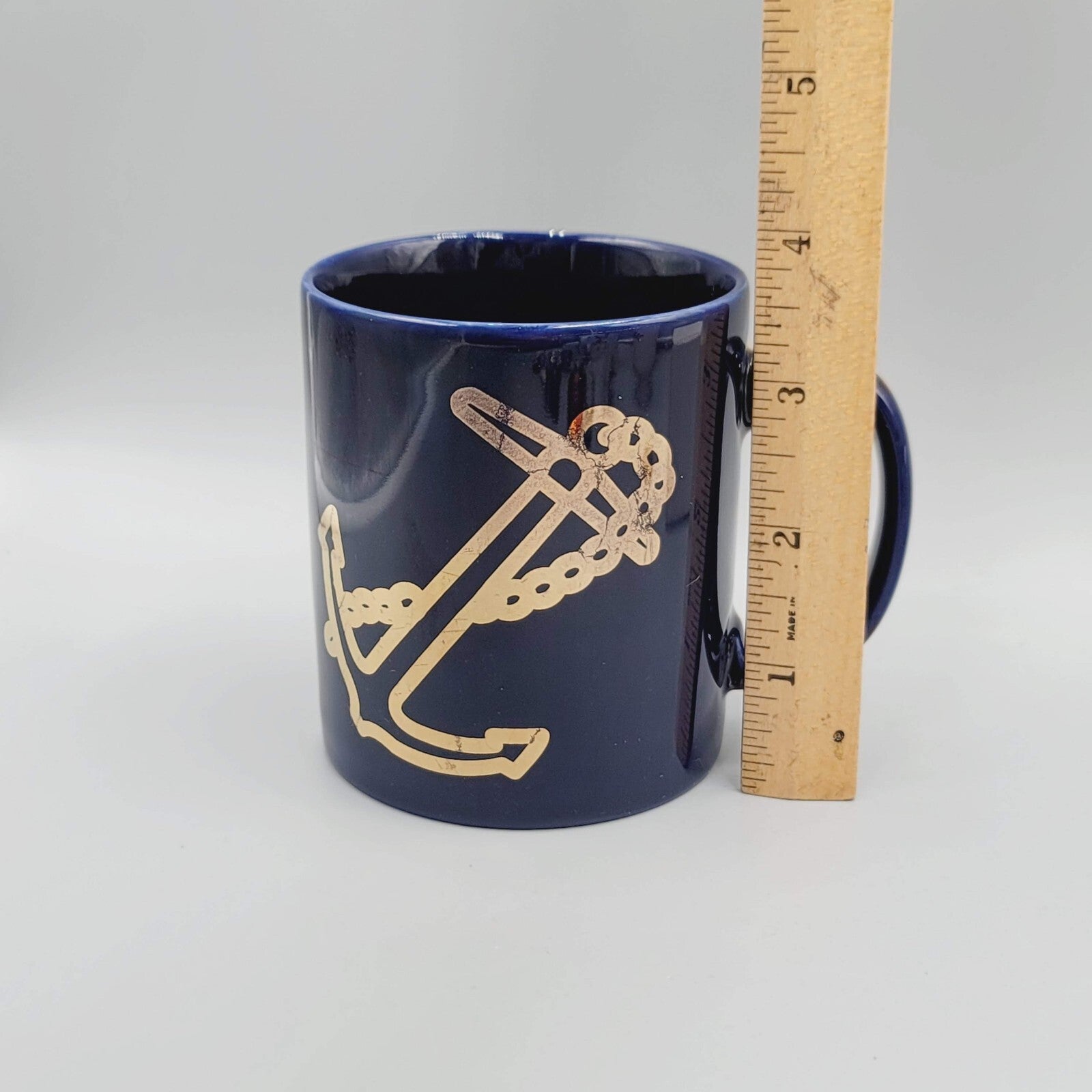 Vintage NAVY KilnCraft Staffordshire England Cobalt Blue Gold Anchor Coffee Mug