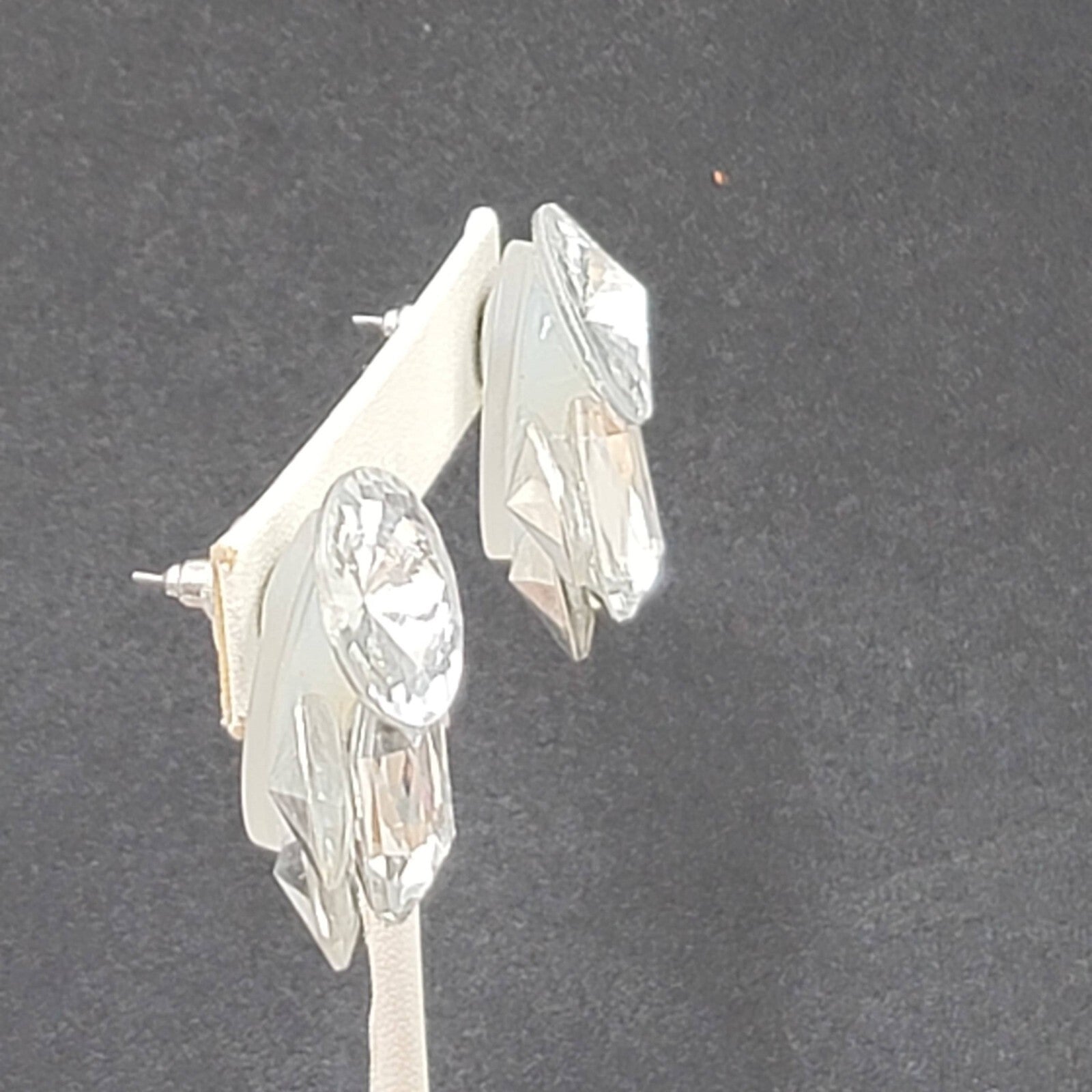 Pierced Earrings Silver tone Large Statement Acrylic Sparkle 1 3/8"
