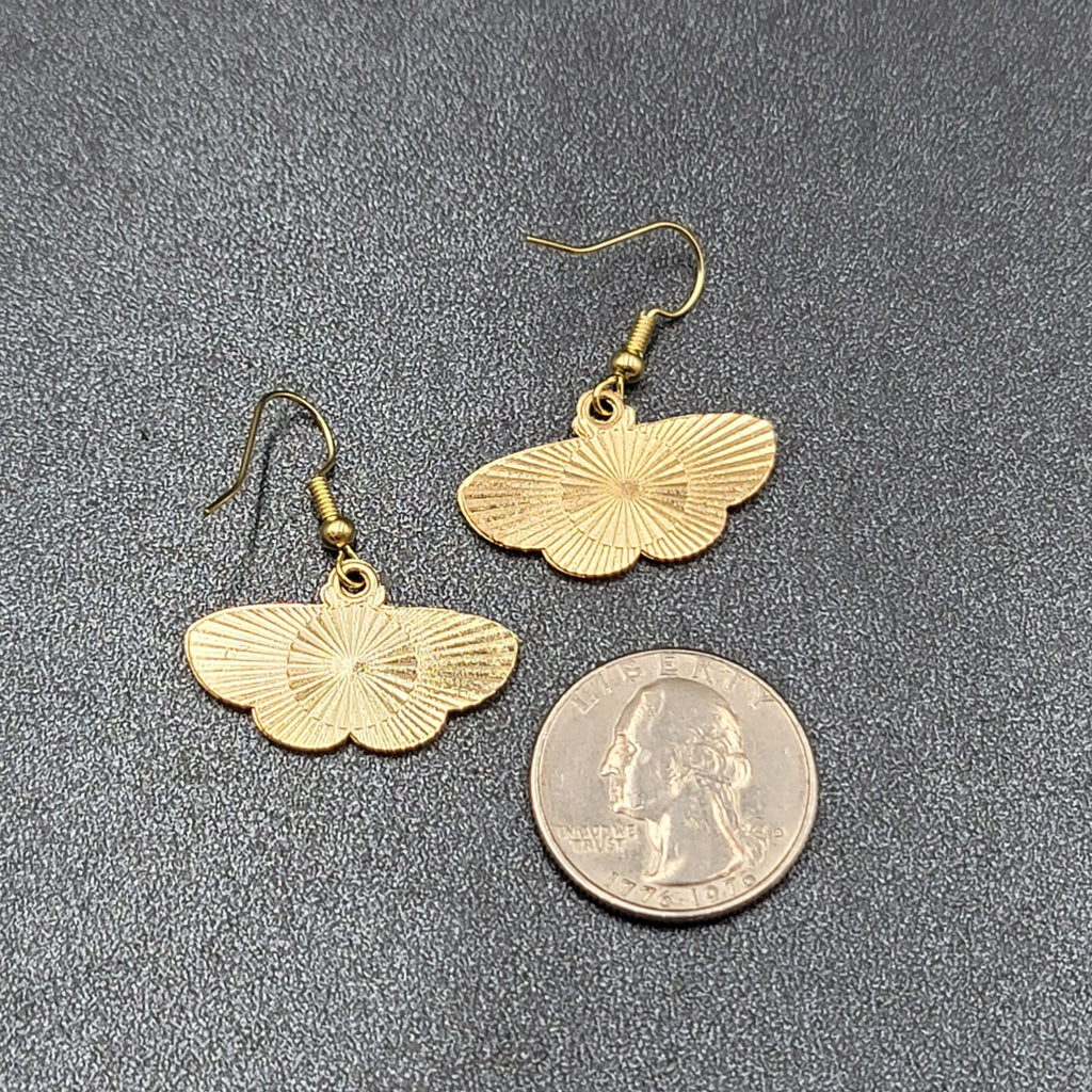 Moth Pierced Earrings Gold tone Pink Purple White Enamel Dangle 5/8"