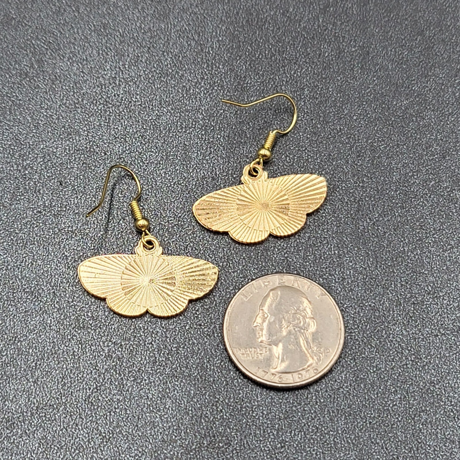 Moth Pierced Earrings Gold tone Pink Purple White Enamel Dangle 5/8"