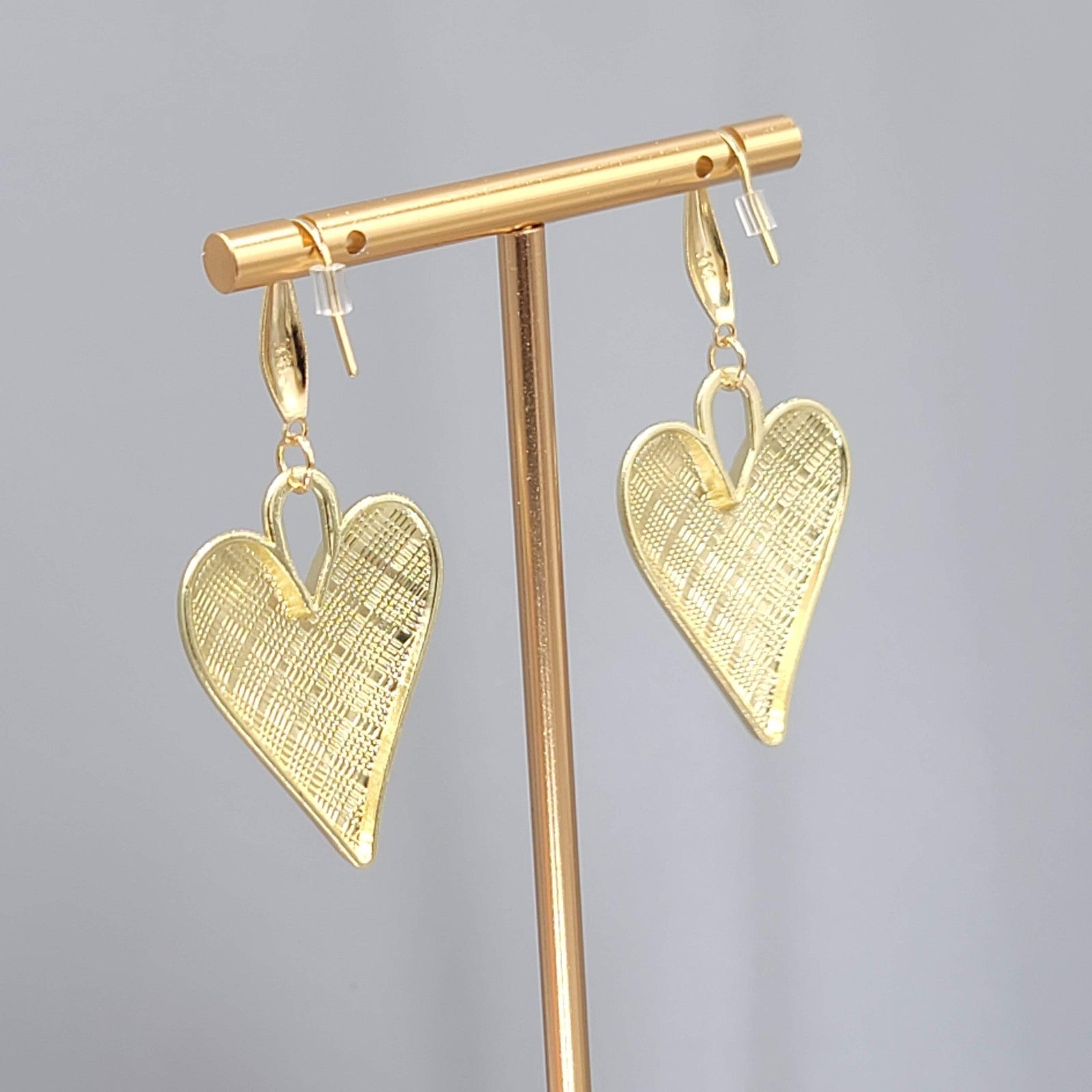 Multicolor Enamel Checkered Heart Pierced Earrings Gold tone Dangle Large 1.5"