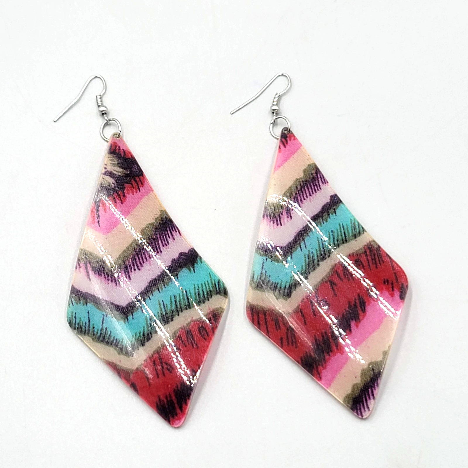 Large Colorful Pierced Earrings Acrylic Statement Dangle 4"