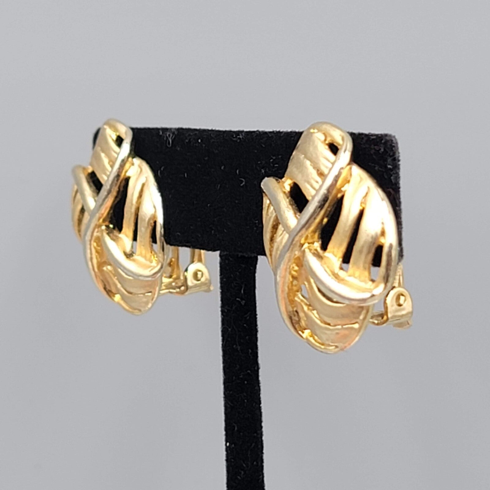 Vintage Open Work Clip on Earrings Gold tone Square 1"