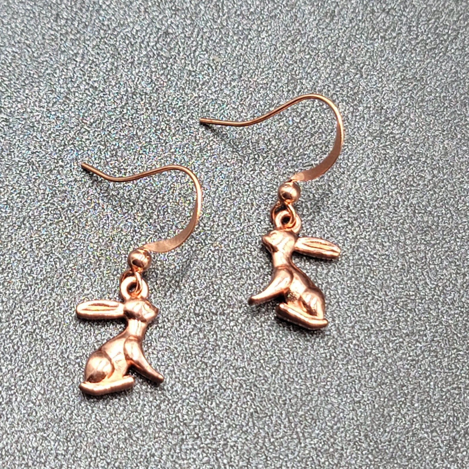 New Bunny Rabbit Pierced Earrings Rose Gold tone Dangle 5/8"