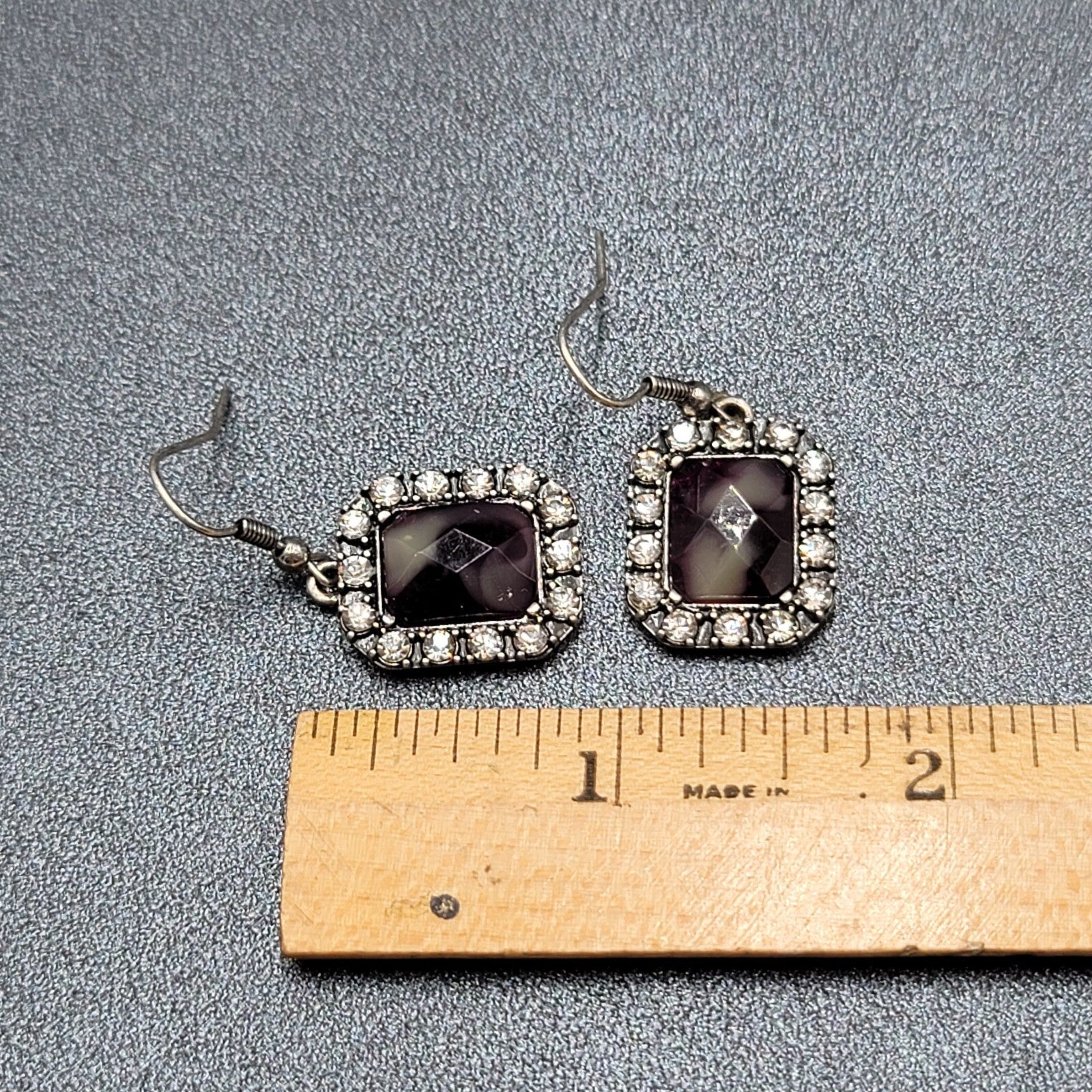 Pierced Earrings Silver tone Rhinestone Gray Faceted Dangle 3/4"
