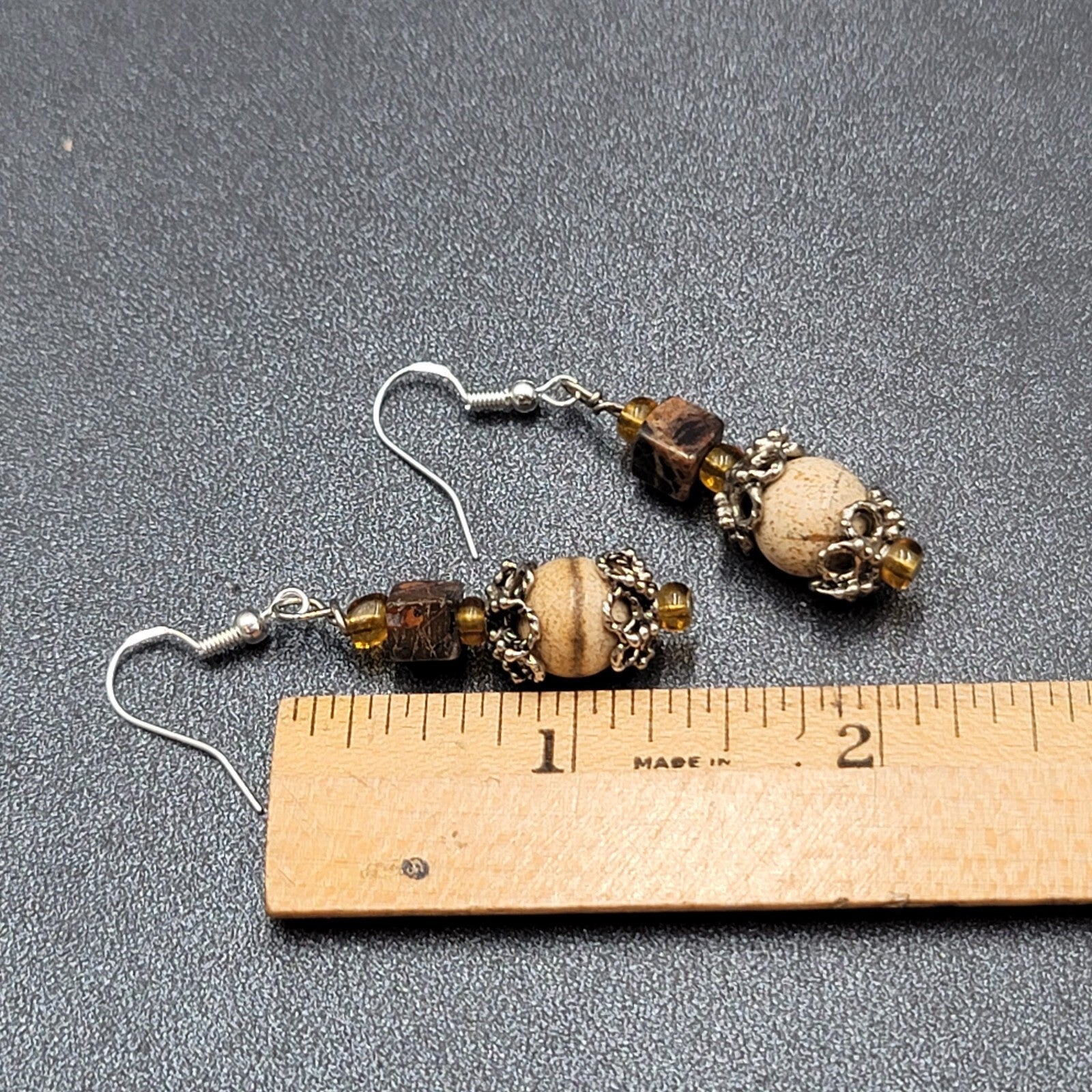 Pierced Earrings Agate Stone Beads Sterling Silver Hooks 1.25"