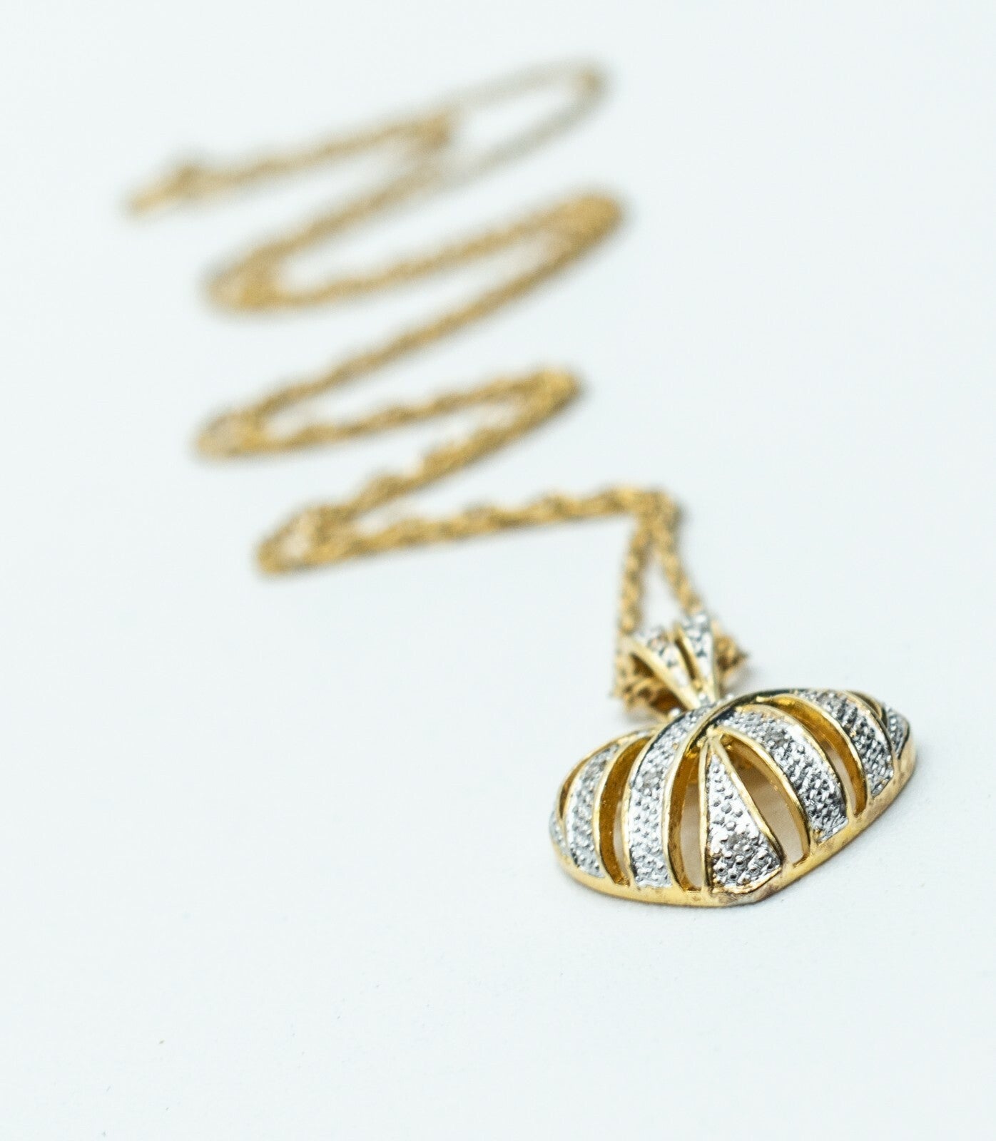 Gold Plated Sterling Silver Heart Pendant Diamond Chips Necklace Valentines 18"