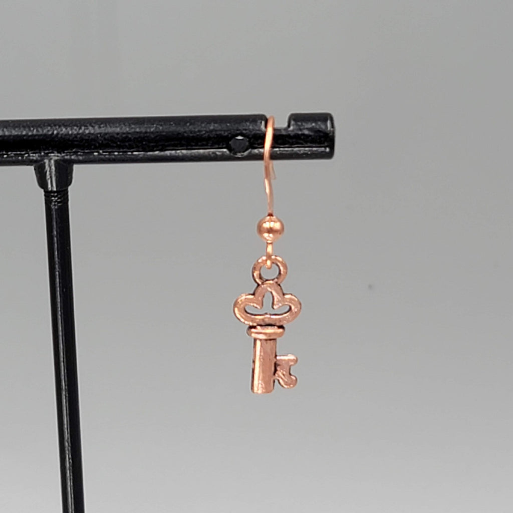 Copper tone Skeleton Key Pierced Earrings Dangle 5/8"