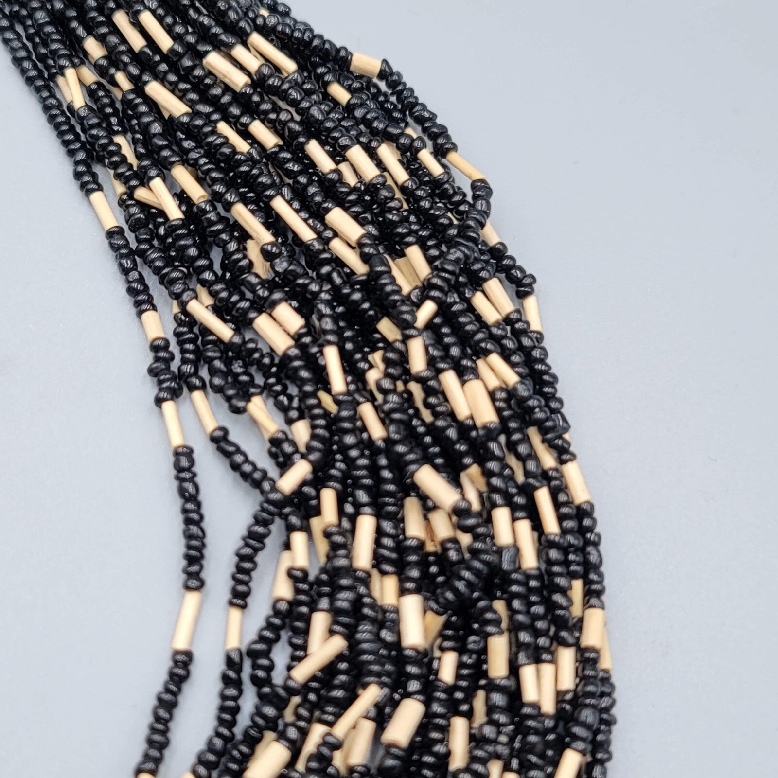 Large Statement Elephant Necklace Black Seed Bead Multi Strand 42"