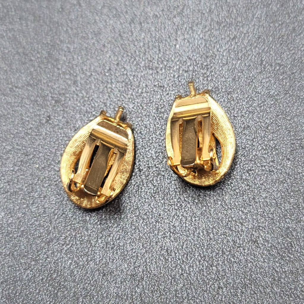 Vintage Clip on Earrings Gold tone White Enamel Studs 7/8"