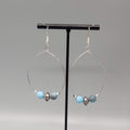 Pierced Earrings Silver tone Multicolor Blue Beads Hoops 2"
