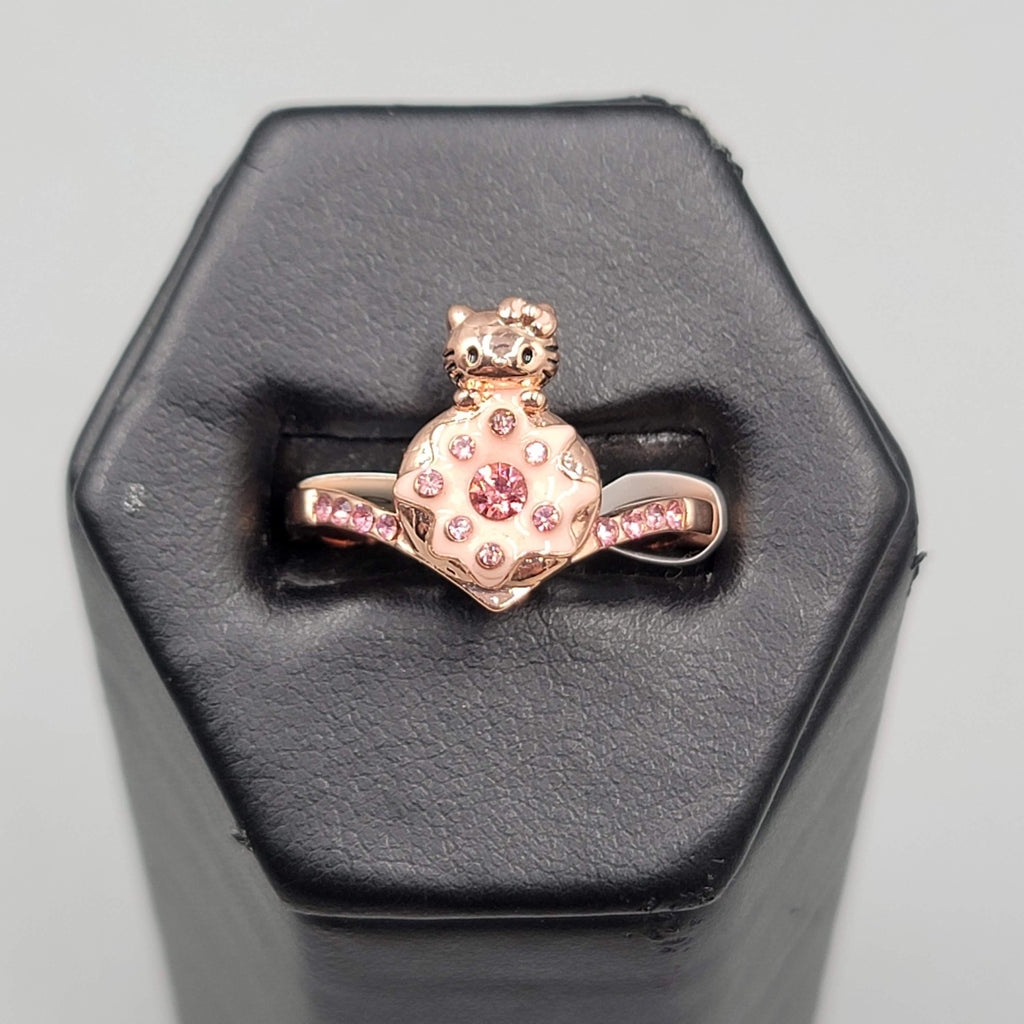 Hello Kitty Fragrant Jewels Ring Size 9 Rose Gold tone Enamel Crystal Pink Donut