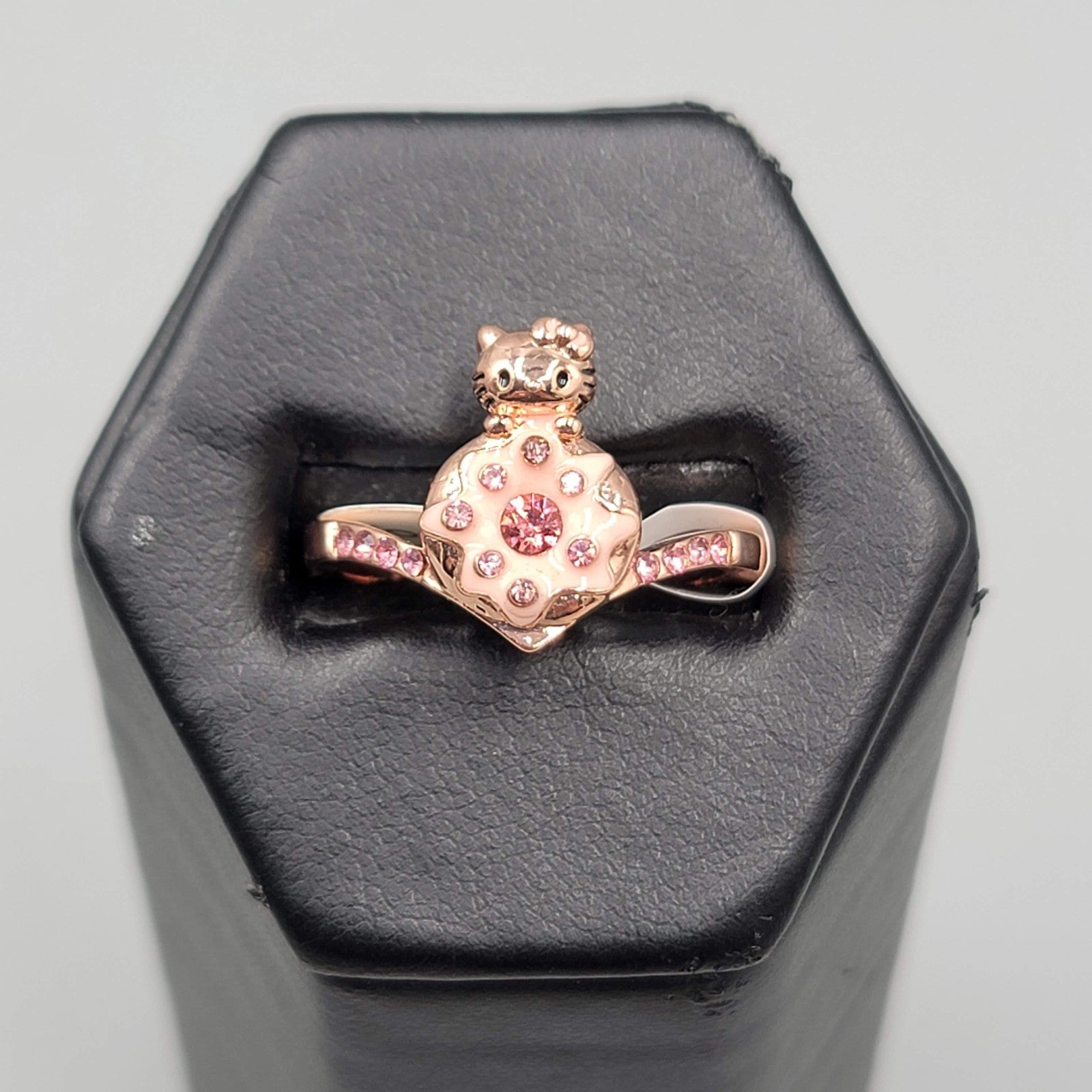 Hello Kitty Fragrant Jewels Ring Size 9 Rose Gold tone Enamel Crystal Pink Donut