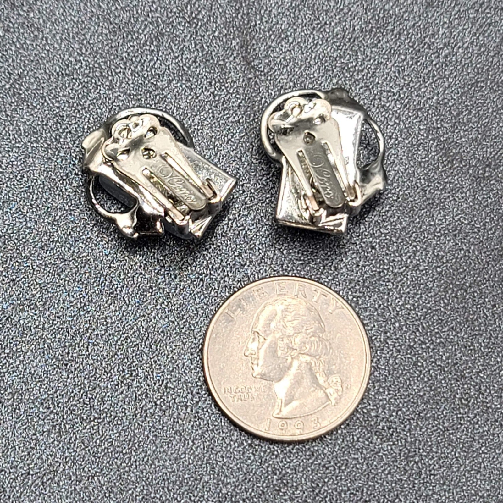 Vintage Clip on Earrings Silver tone Blue Lucite Thermoset Rectangle 7/8"
