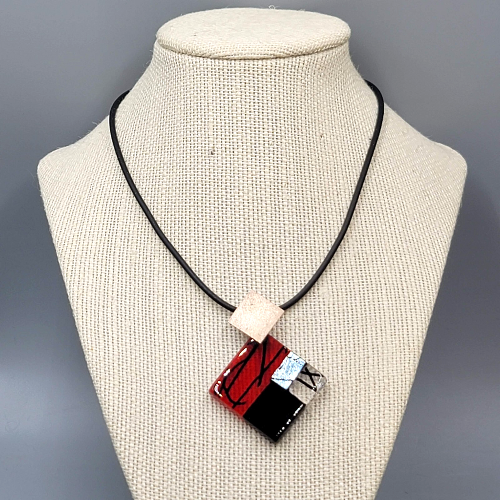 Artisan 925 Sterling Silver Art Glass Pendant Necklace Artist Signed 16"