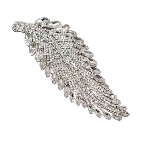 Crystal Rhinestone Applique Leaf 6.5" x 2.25"