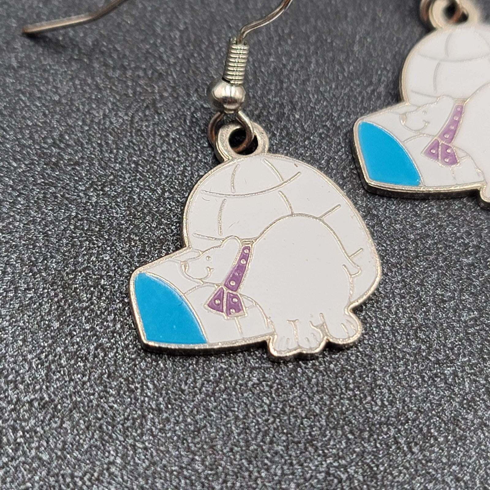 Vintage Pierced Earrings Igloo Polar Bear Dangle Enamel Silver tone Dangle 7/8"