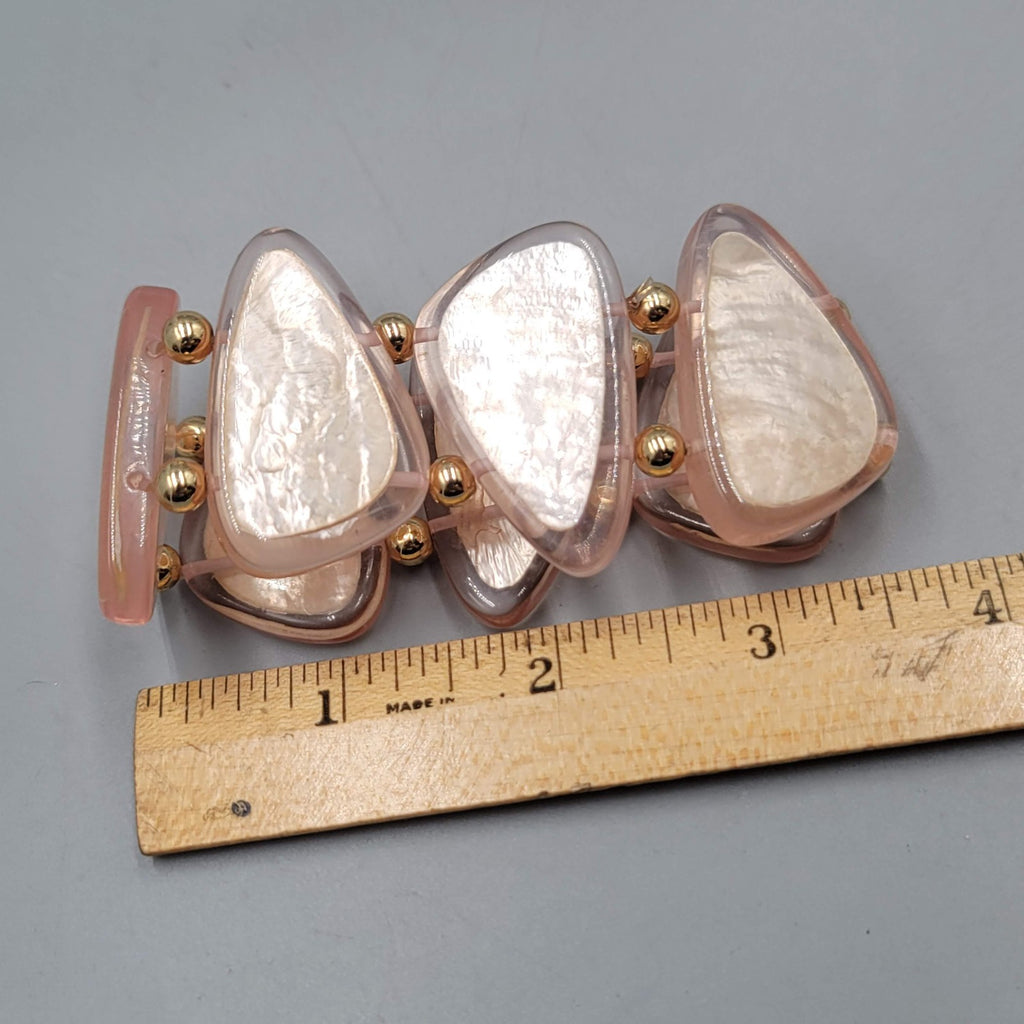 Large Pink Acrylic Statement Bracelet Gold tone Spacer Beads 6.5"