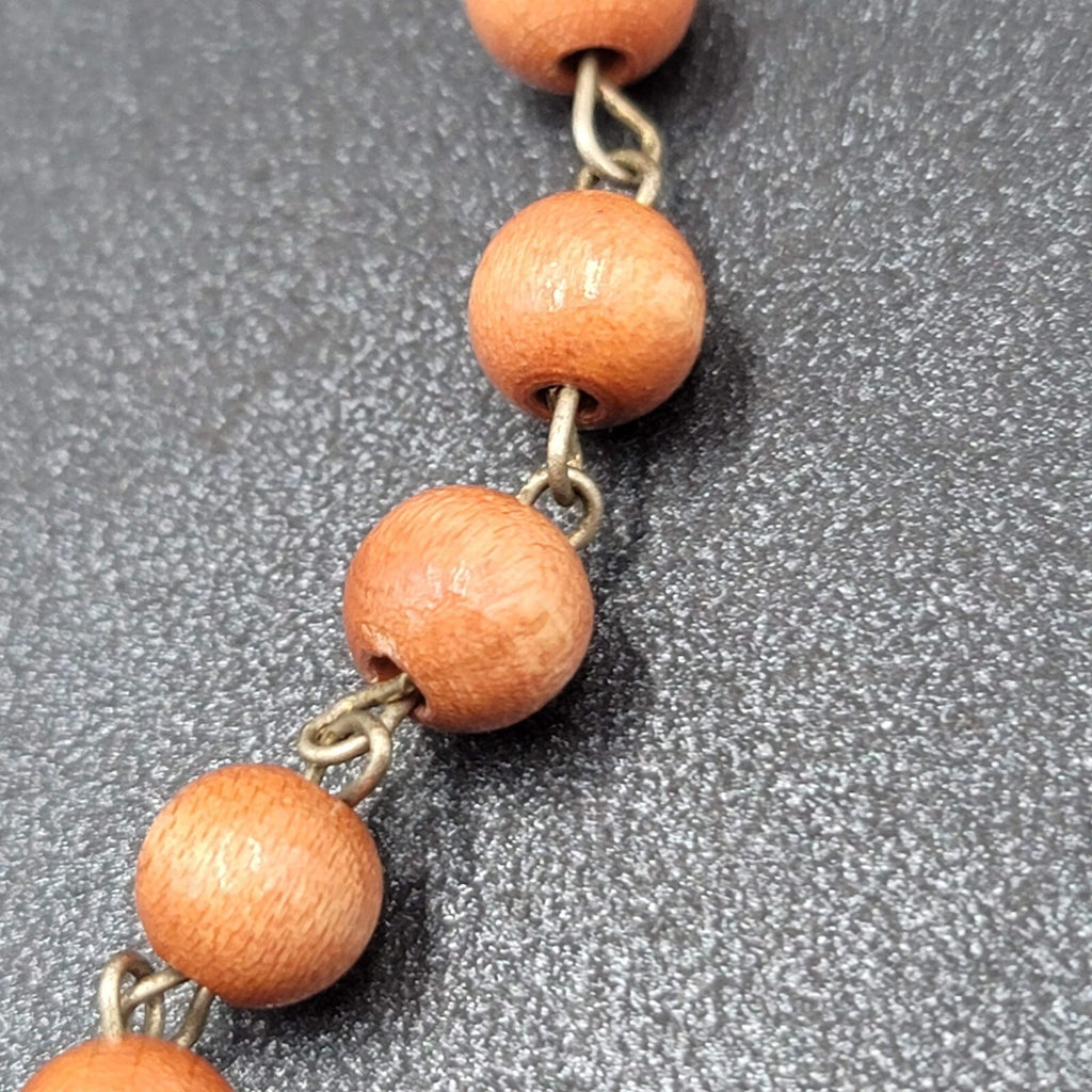 Rosary Bracelet Wood Beads Catholic Religious 8" Silver tone Metal