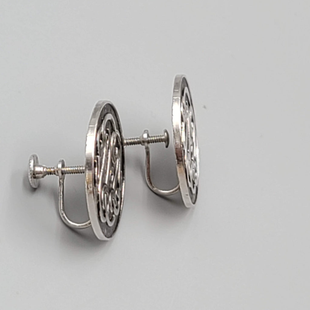 Vintage Marino Clip on Earrings Silver tone Round Screw Back 1"