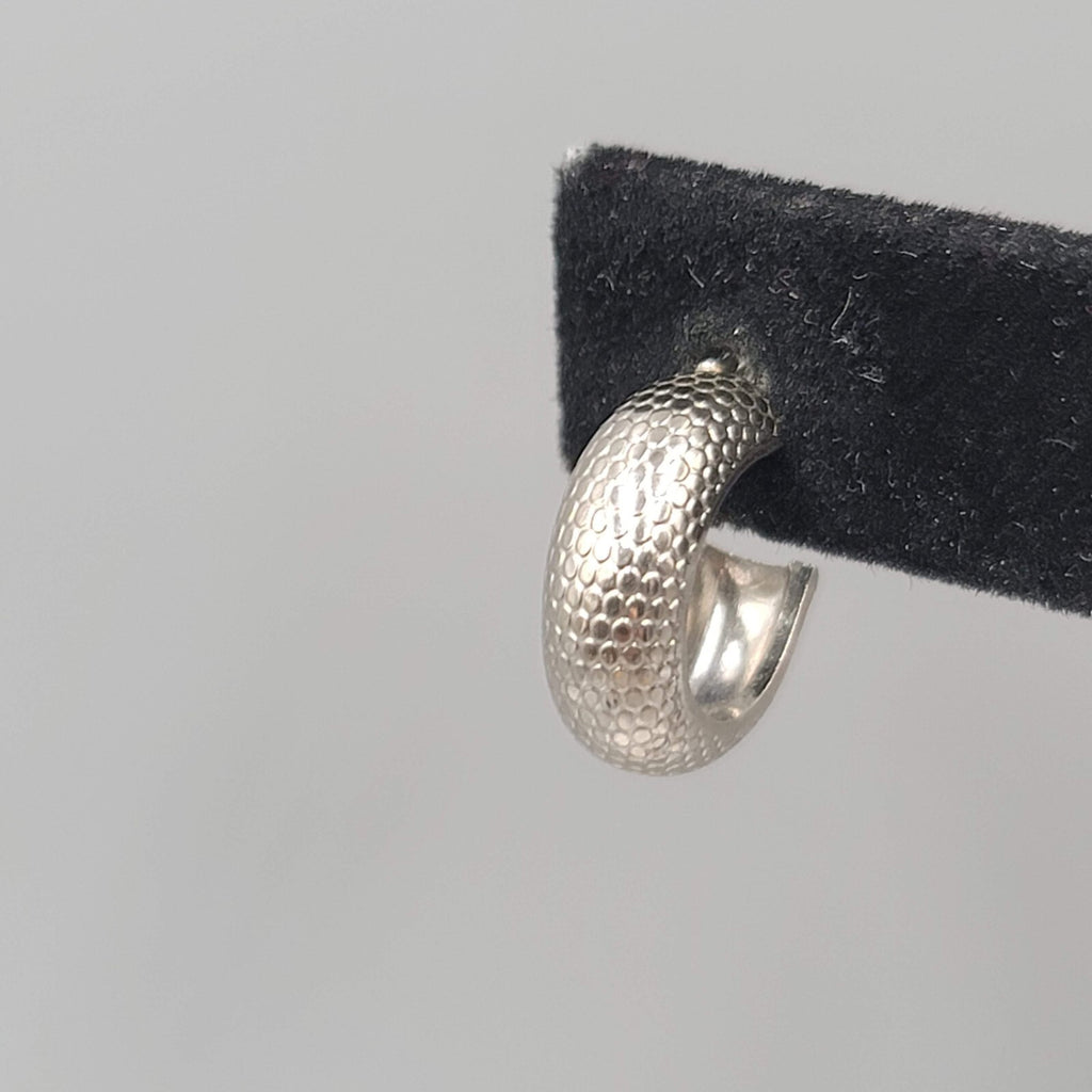 Small Hoop Pierced Earrings Silver tone Textured Hoops 1/2"