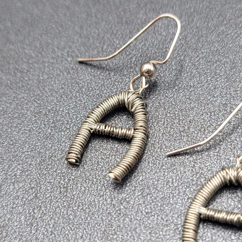 Pierced Earrings Silver tone Wire Wrapped Initial A Dangle 3/4"