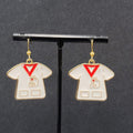 Nurse Scrub Top Pierced Earrings Red White Enamel Gold tone Dangle 1"