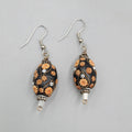 Handmade Floral Bead Pierced Earrings Boho Statement Dangle Silver tone 1.5"