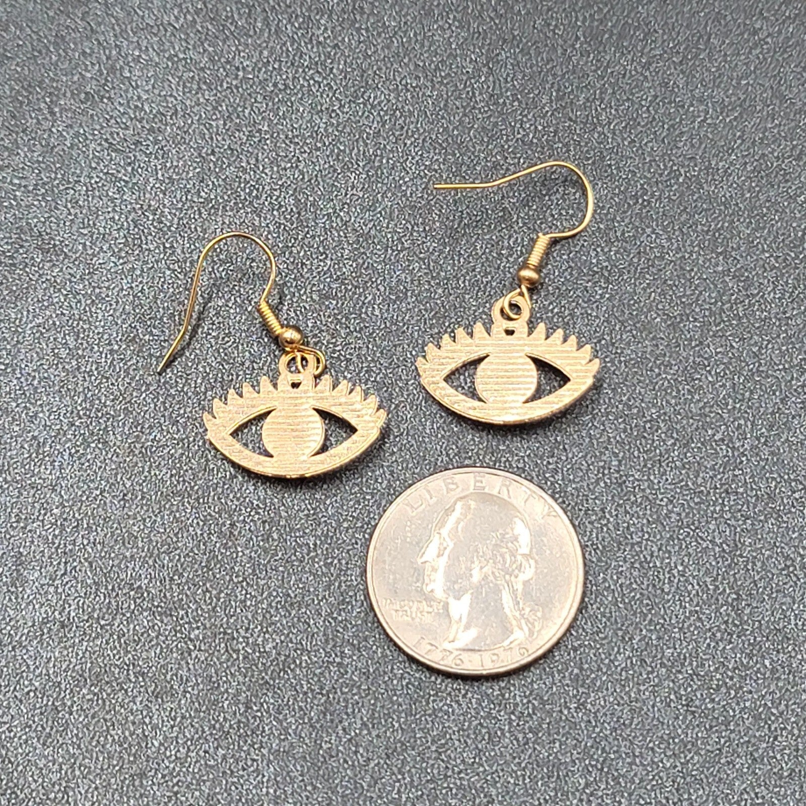 New Evil Eye Pierced Earrings Gold tone Enamel Dangle 3/4"
